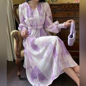 Dazy Tie dye Bishop Sleeve Shirred Cuff A-line Dress